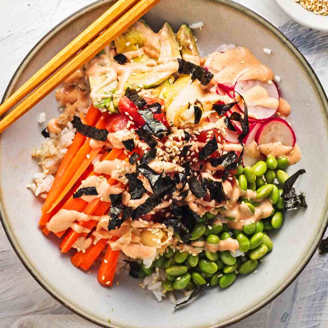 Watermelon Poke Salad (Vegan Tuna Rice Bowls)