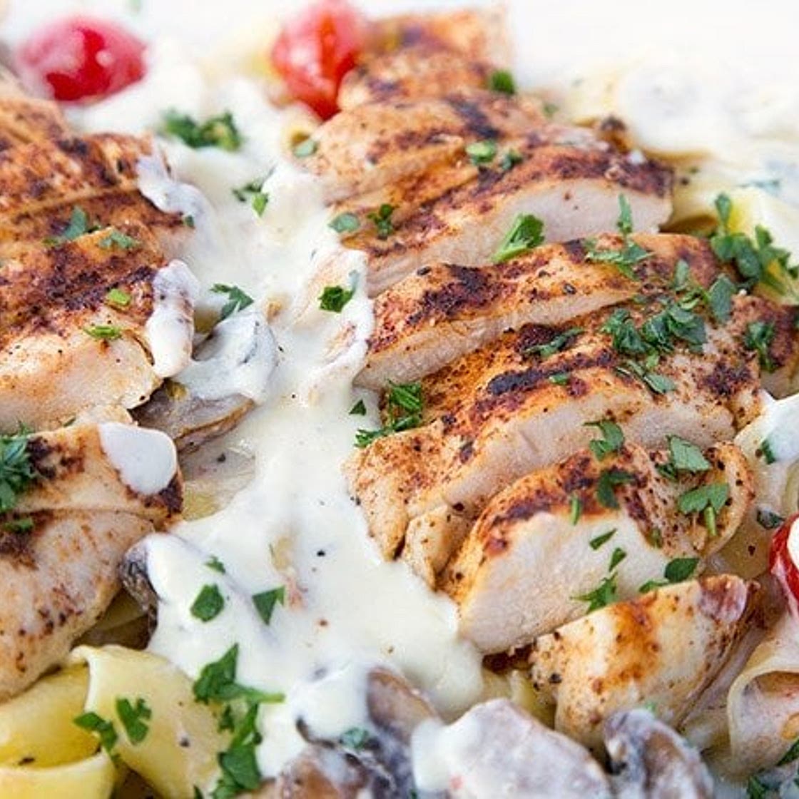 Grilled Chicken Alfredo with Pappardelle