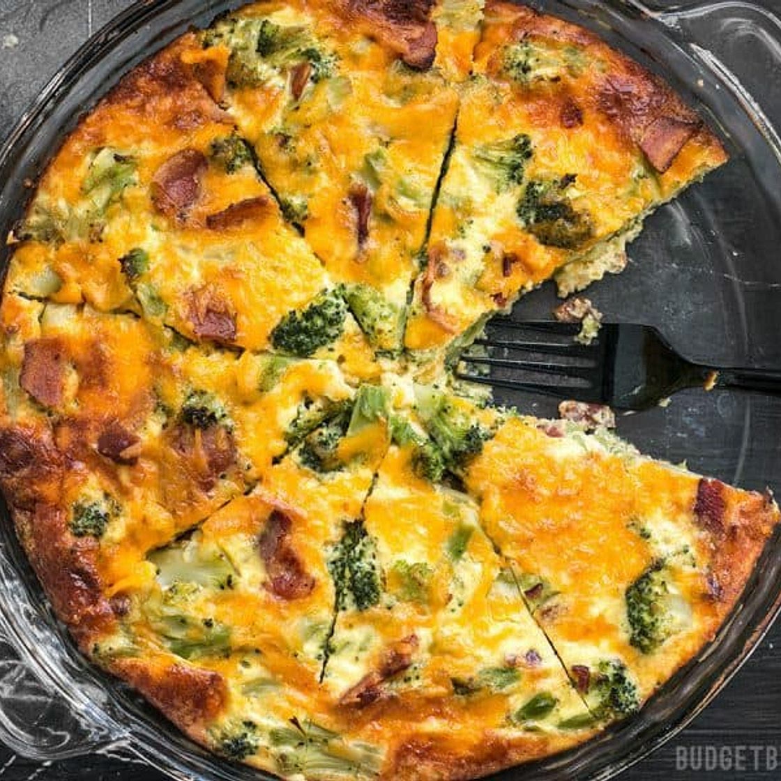 Bacon Broccoli Cheddar Crustless Quiche