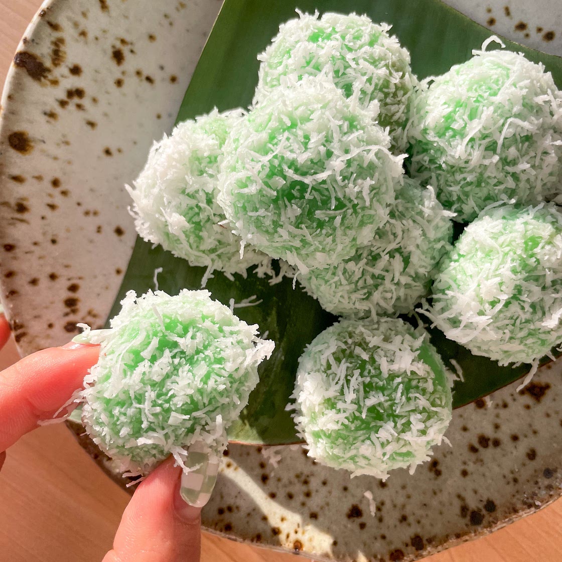 Klepon - Indonesian Chewy Pandan Balls with Coconut Palm Sugar