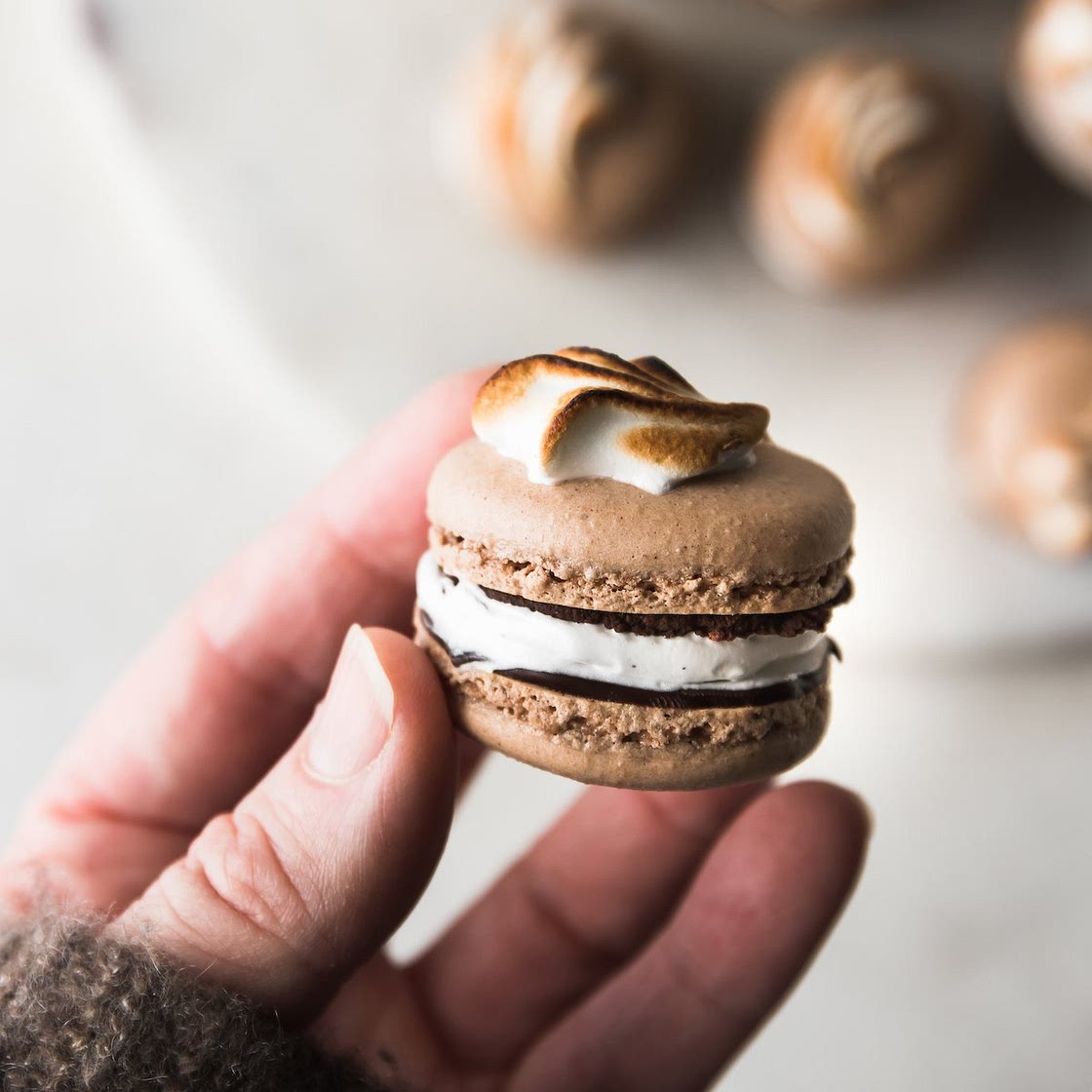 Chocolate French Macarons with Marshmallow Filling