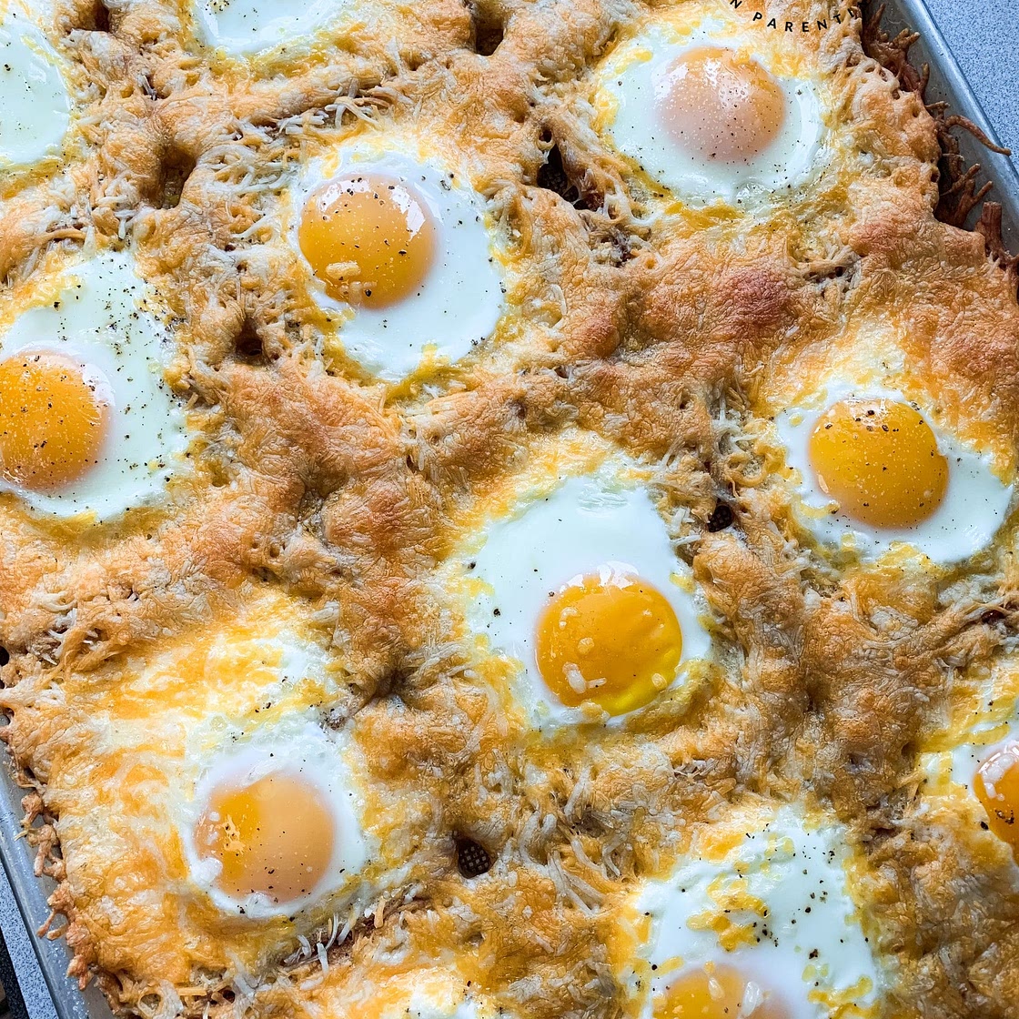 Sheet Pan Cheesy Baked Egg Toast