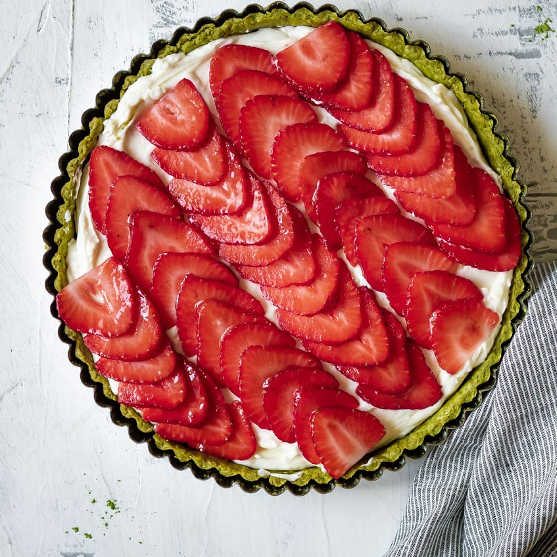 Strawberry Tart with a Matcha Crust