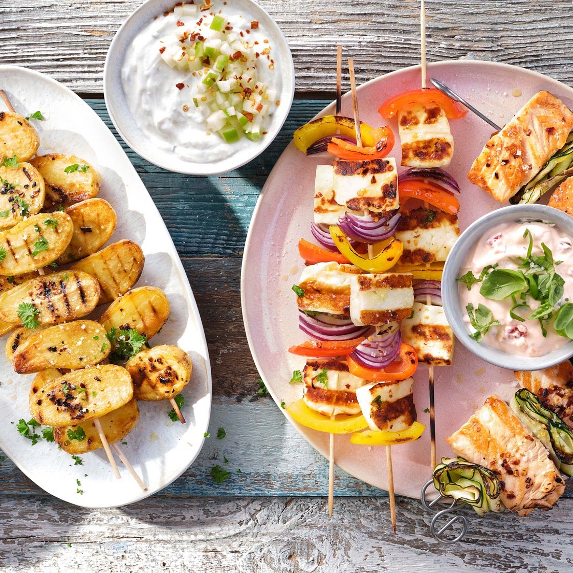 Grillspieße mit schnellen Dips