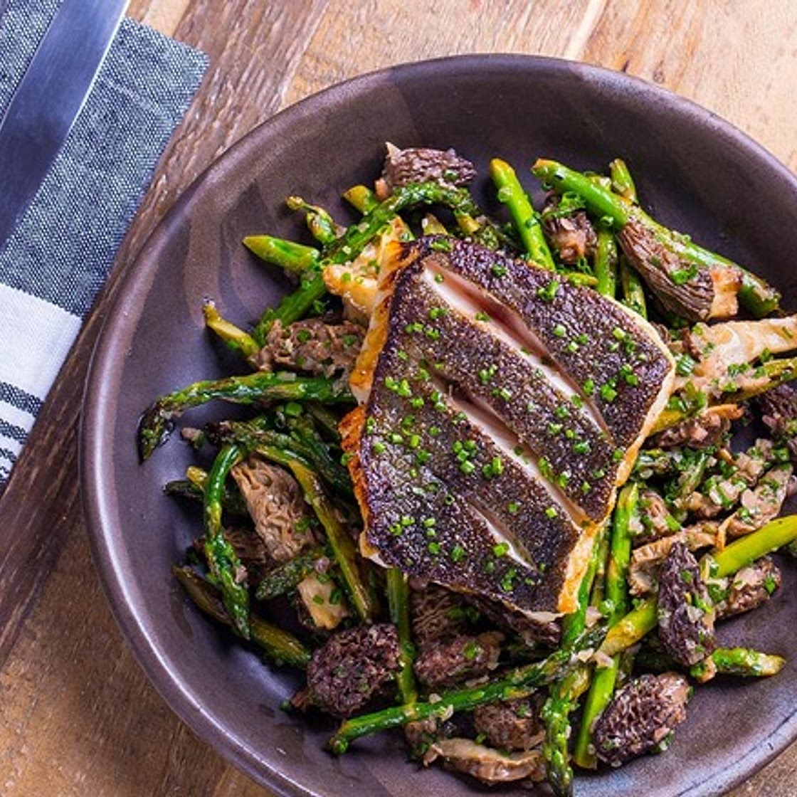 Recipe: Pan-Seared Black Cod with Morels and Asparagus