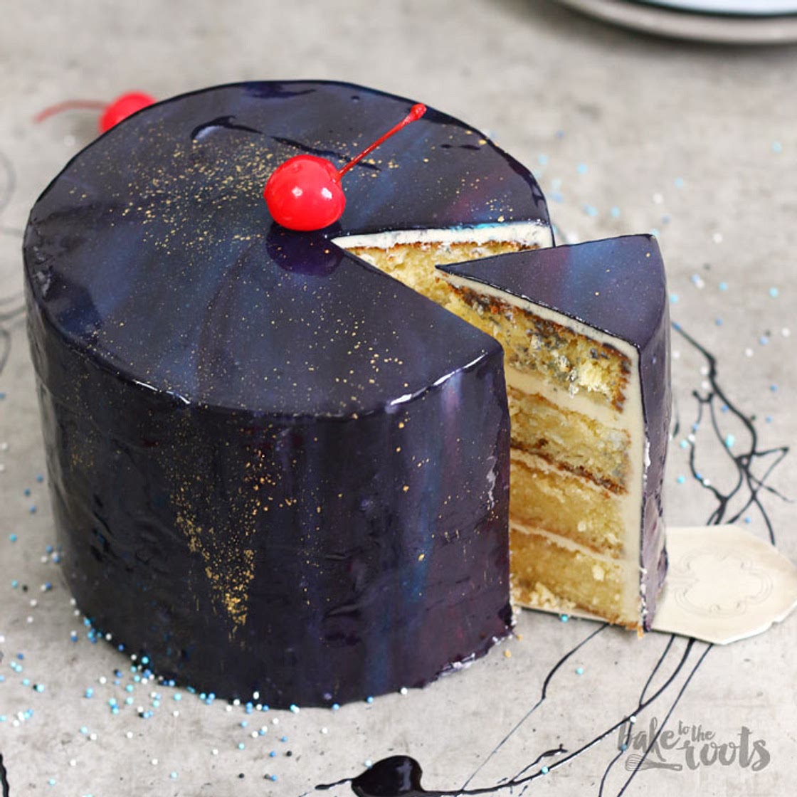 Galaxy Cake mit Mirror Glaze