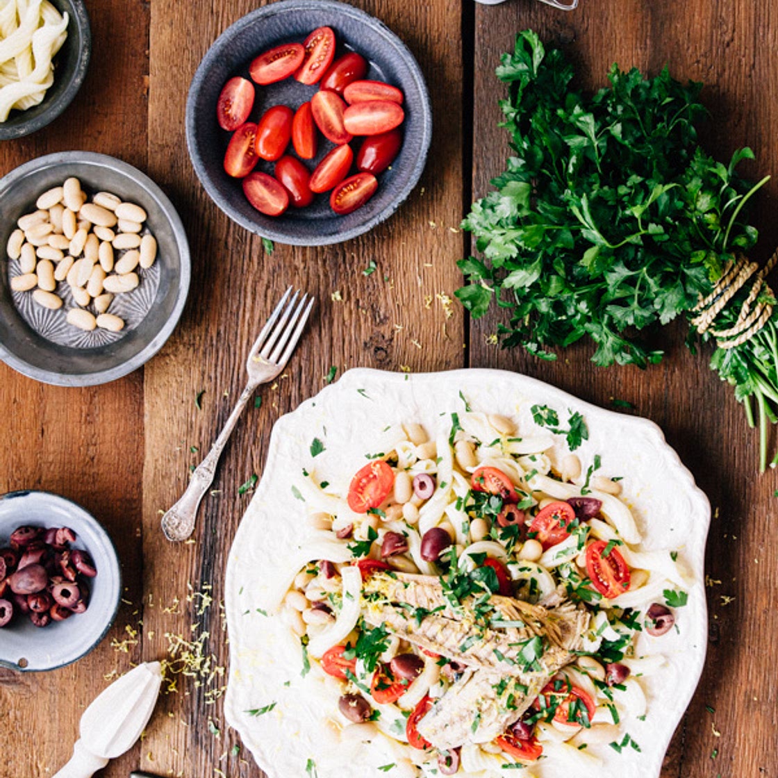 salade tiède de pâtes au maquereau