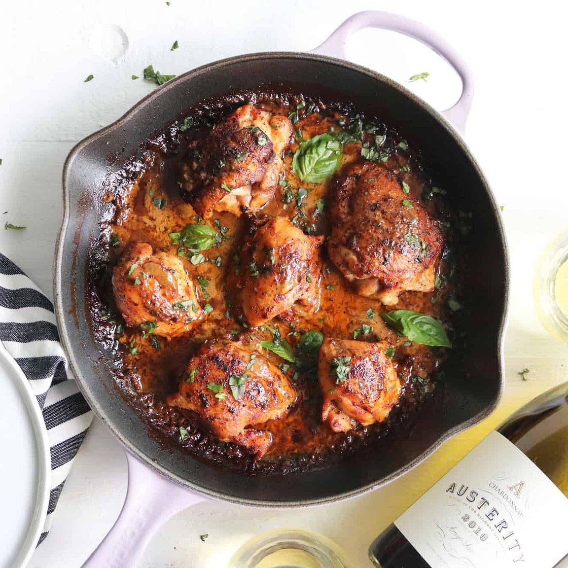 One Skillet Creamy White Wine Chicken