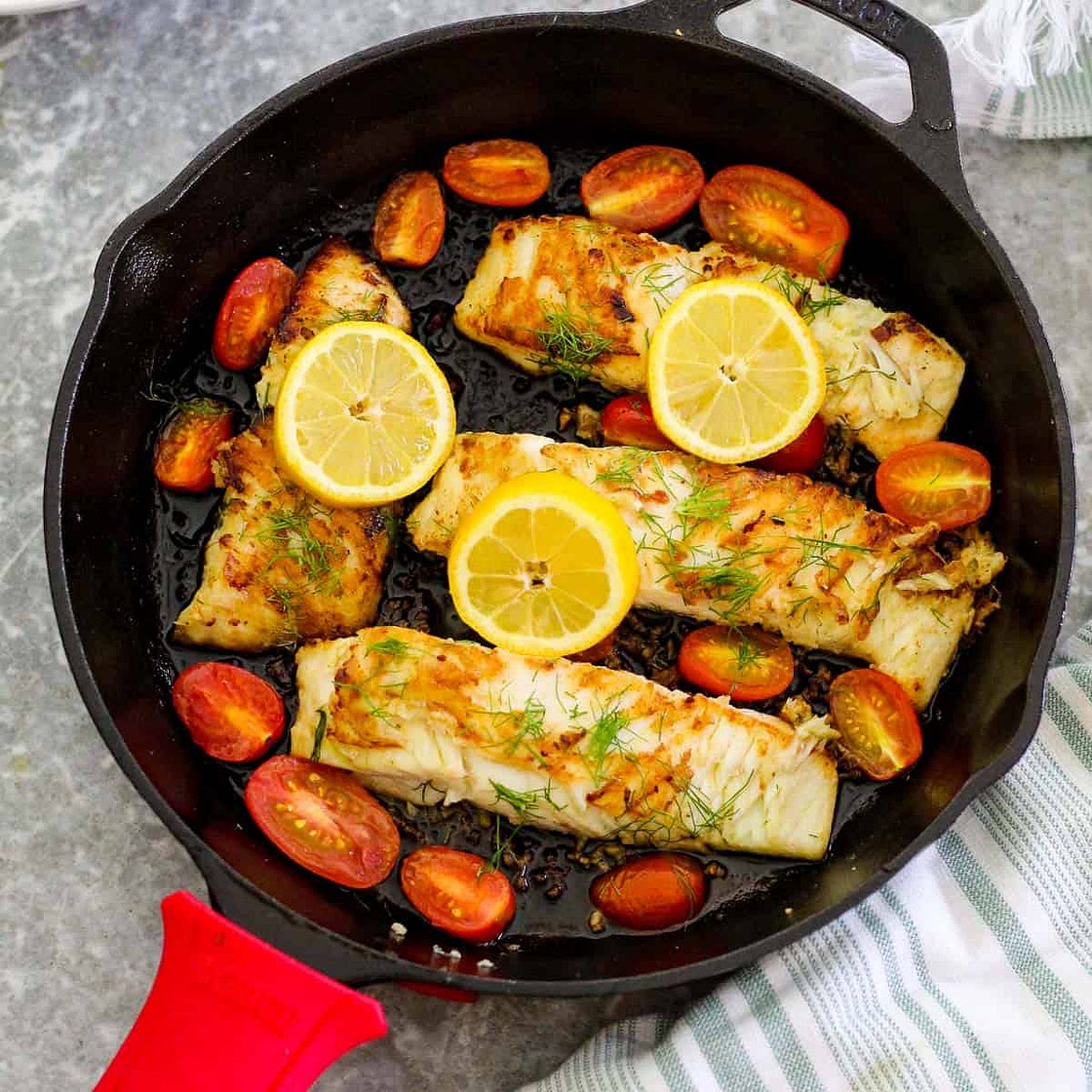 Cast Iron Halibut Dinner with Couscous