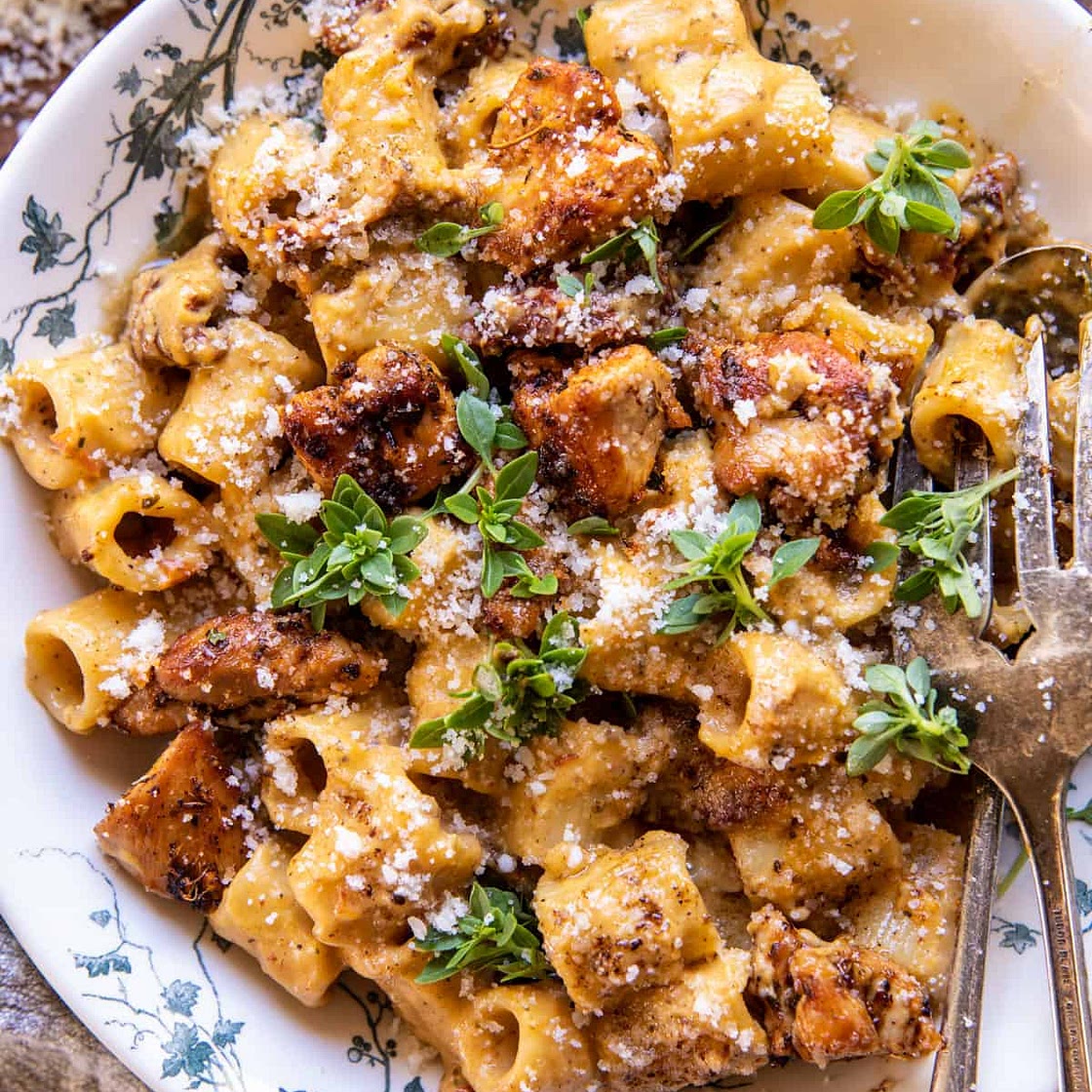 Roasted Butternut Squash and Sun-Dried Tomato Chicken Pasta