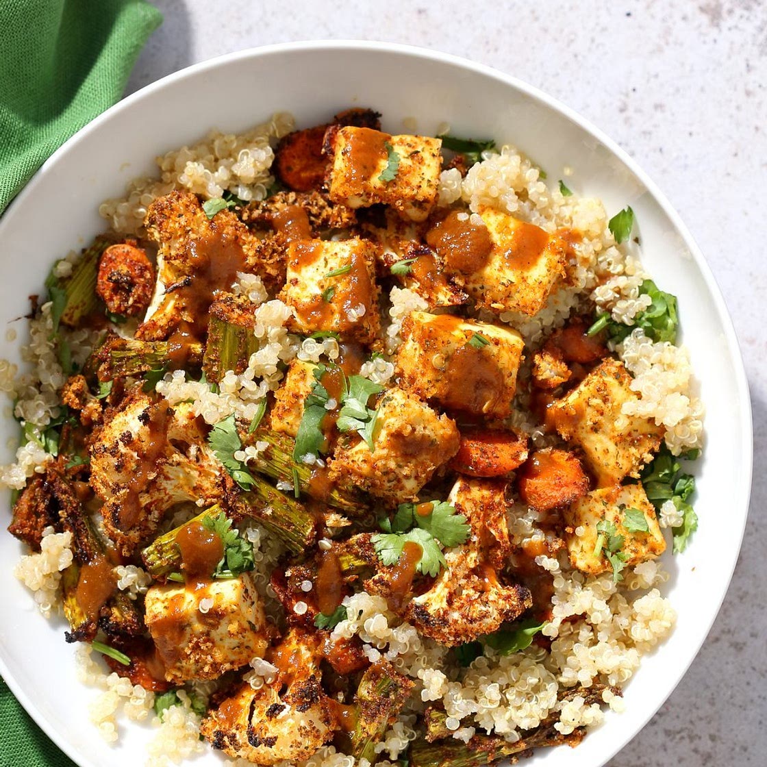 Tofu and Veggie BBQ Bowl with homemade bbq Seasoning