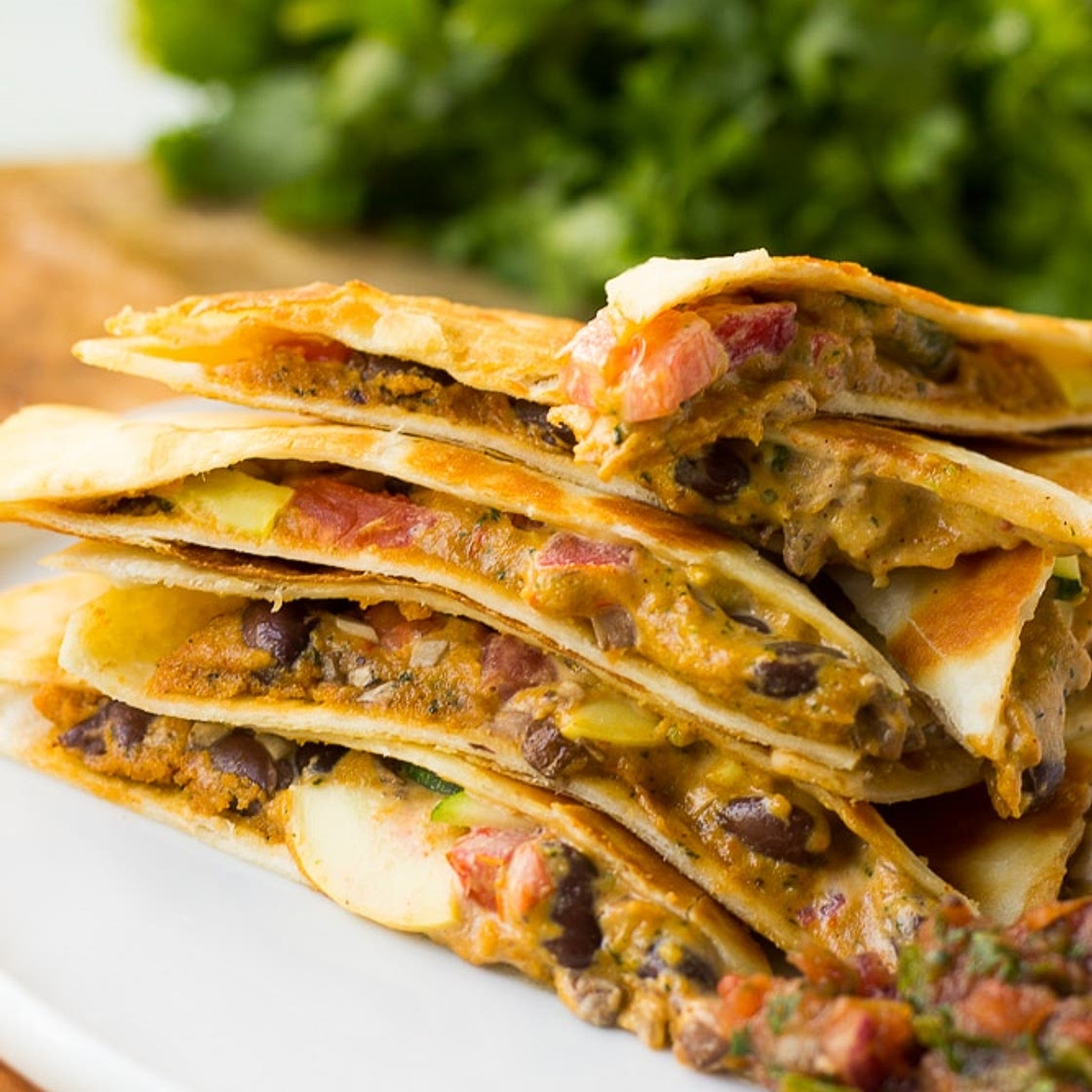 Cheesy Vegan Quesadillas with Black Beans and Vegetables