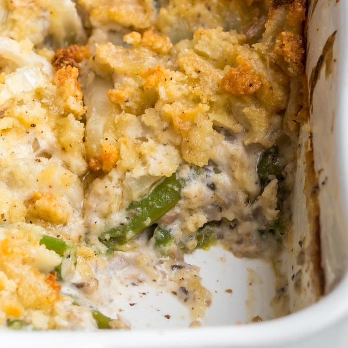 Keto Green Bean Casserole With A Breaded Onion Topping