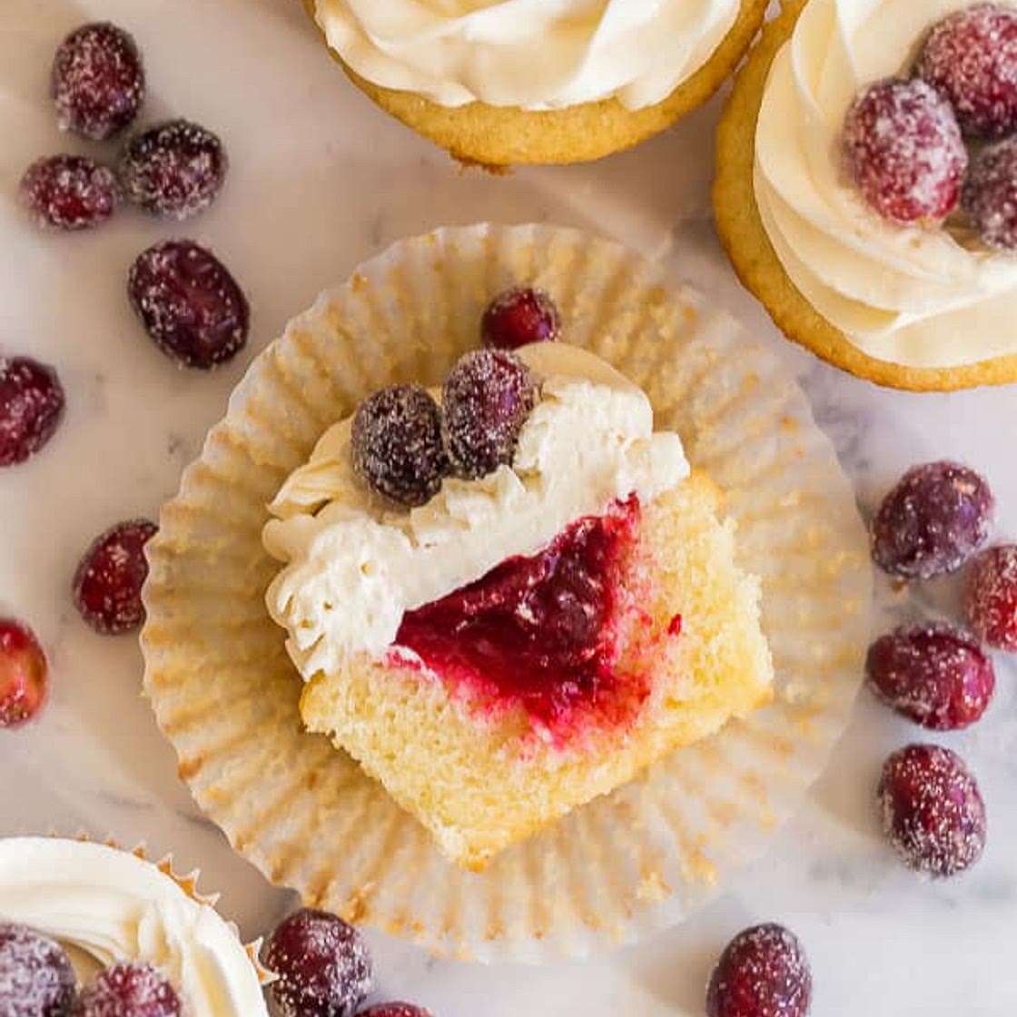 Cranberry Vanilla Cupcakes with White Chocolate Frosting