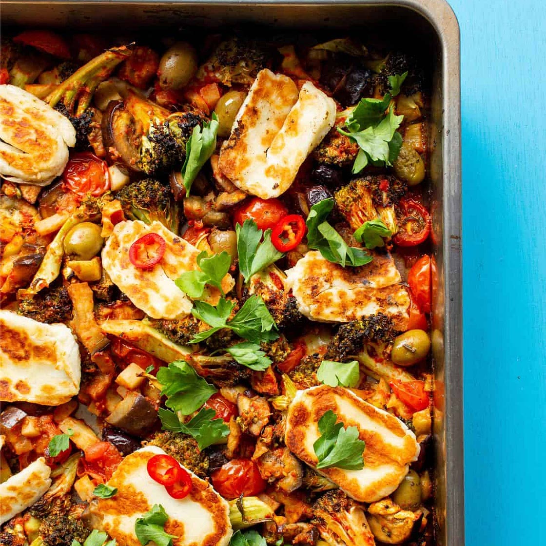 Halloumi Tray Bake with Roasted Vegetables