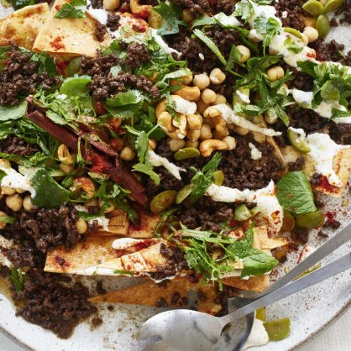 Adam Liaw's beef, chickpea and cashew fatteh