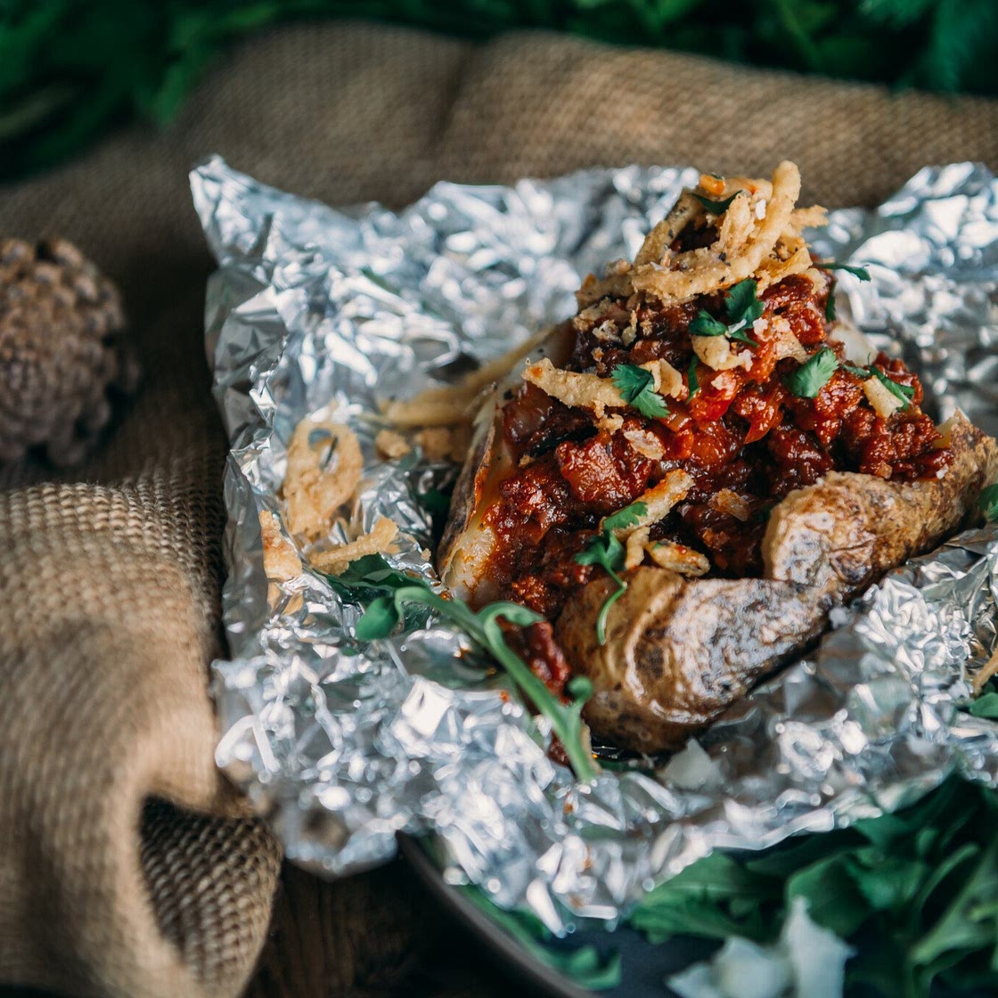 Cast Iron Sloppy Joe Baked Potatoes