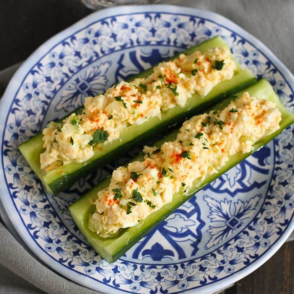 Light Egg Salad Cucumber Boats Recipe