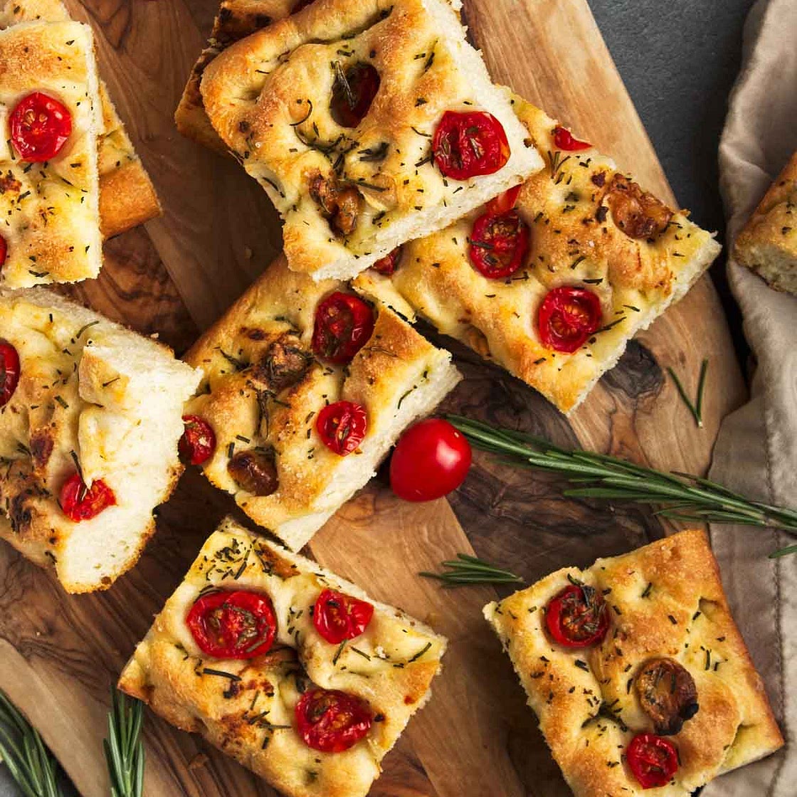 Vegan Focaccia Recipe with Rosemary n Tomatoes