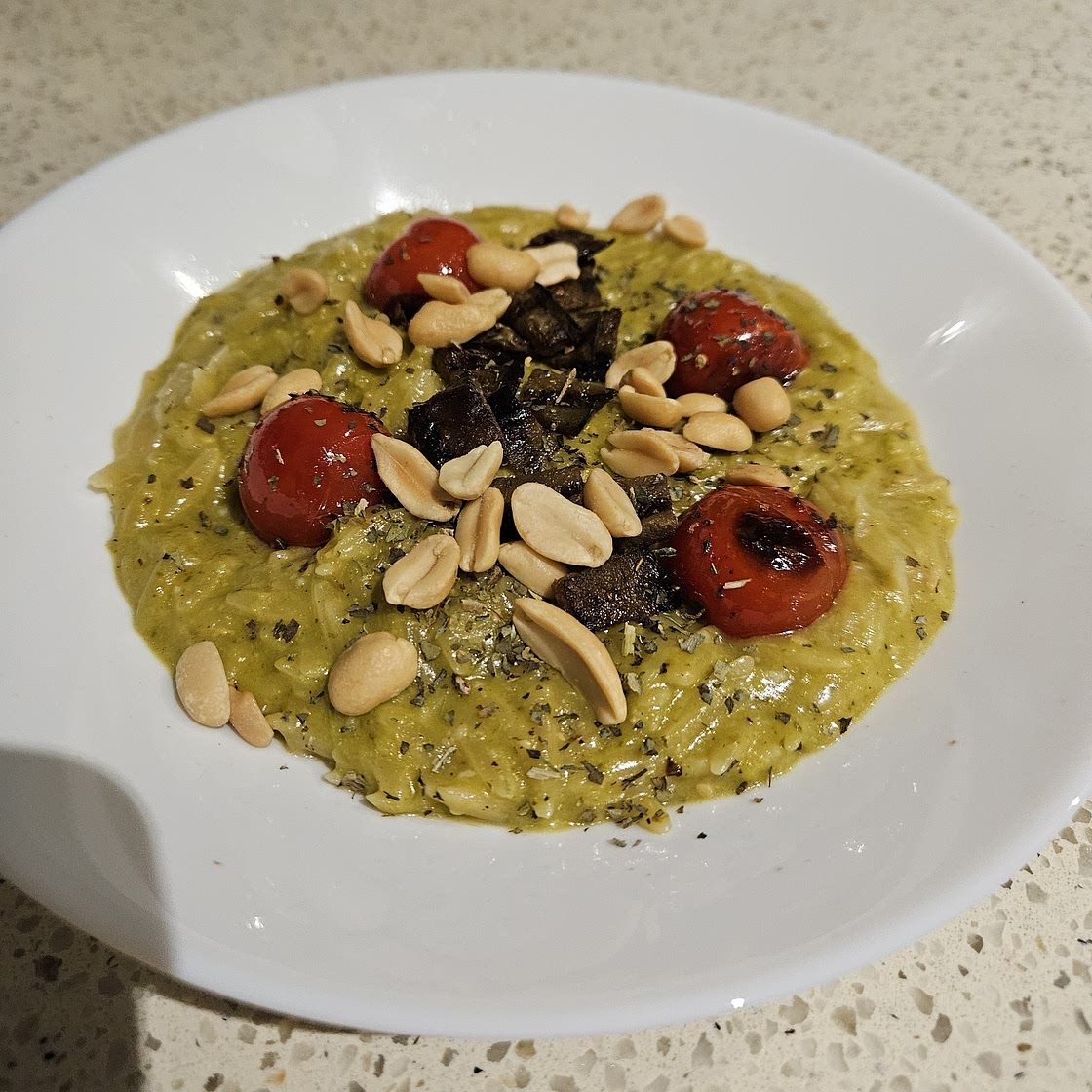 Pesto Orzotto with Aubergines