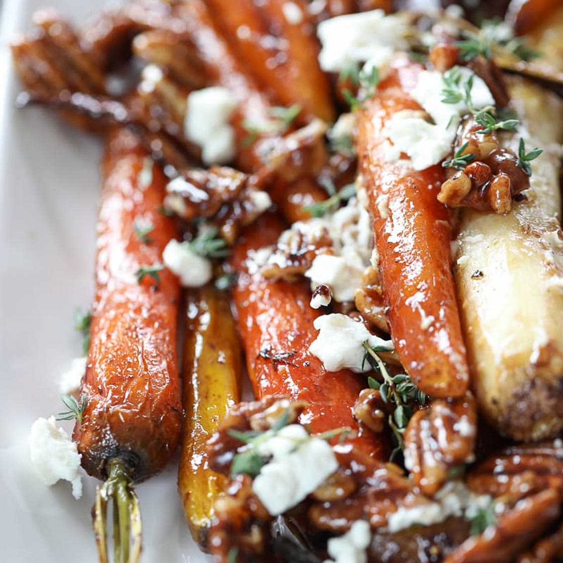 Roasted Carrots with Candied Pecan and Goat Cheese