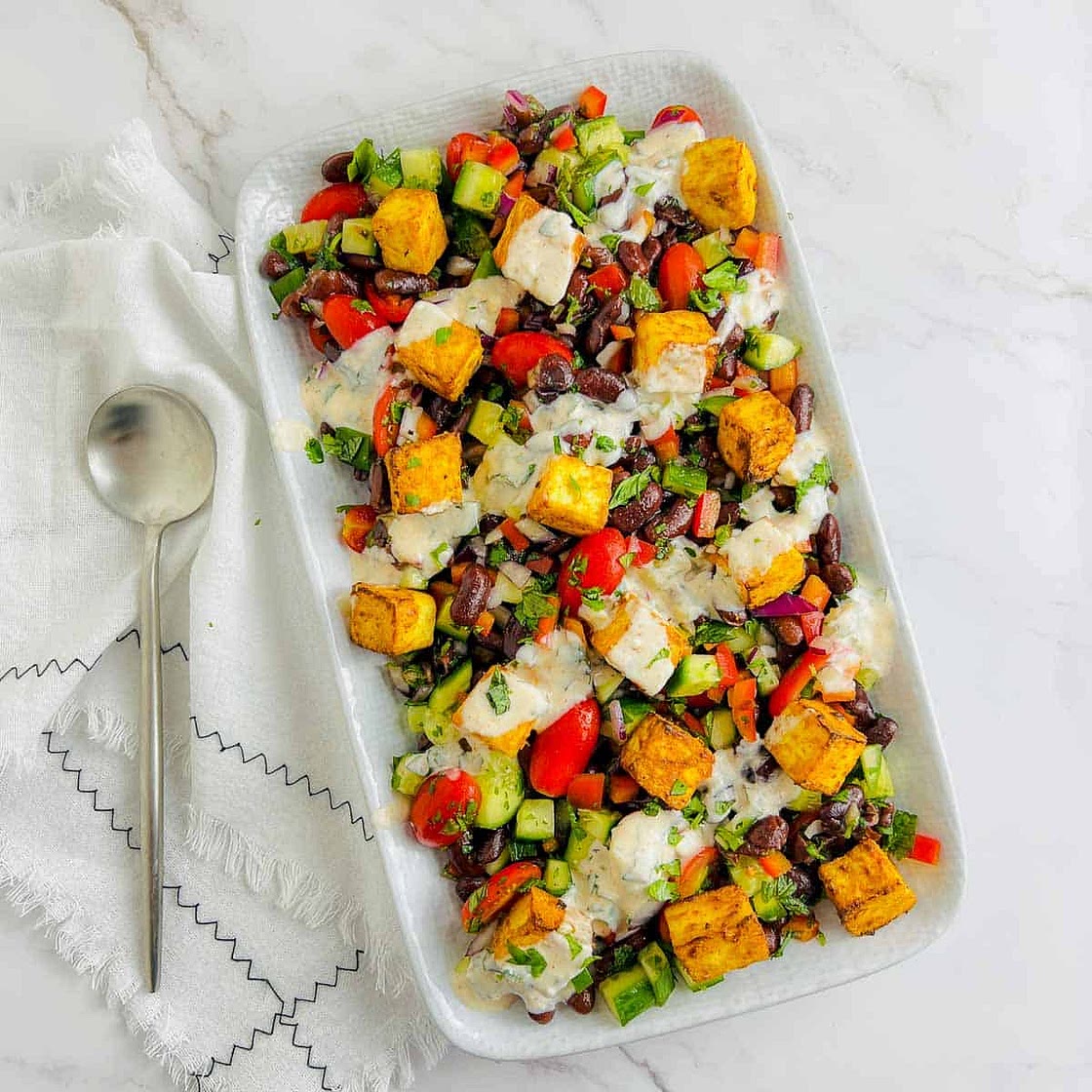 Paneer Tikka and Rajma Salad with Mint Yogurt Dressing