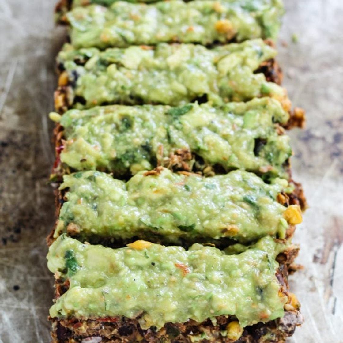 The Most Delicious Meatless Black Bean Meatloaf with Creamy Avocado Verde Sauce (vegan, gluten free)
