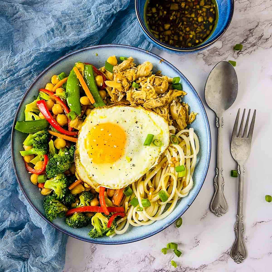 Chicken and Chickpea Udon Noodle Bowl