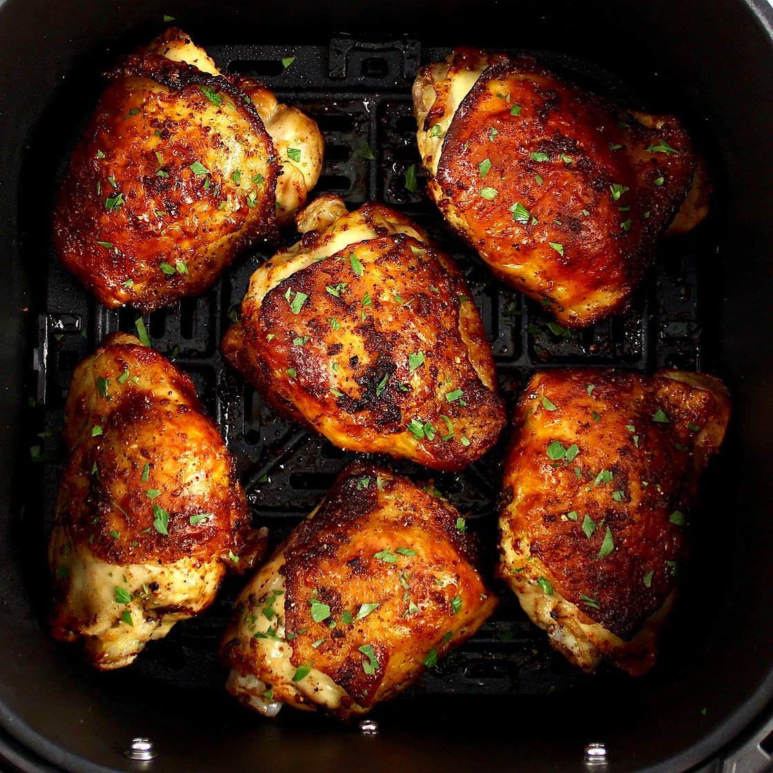 Air Fryer Chicken Thighs (Pickle-Brined)