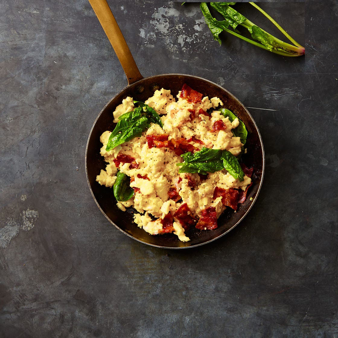 Gruyère, Bacon, and Spinach Scrambled Eggs