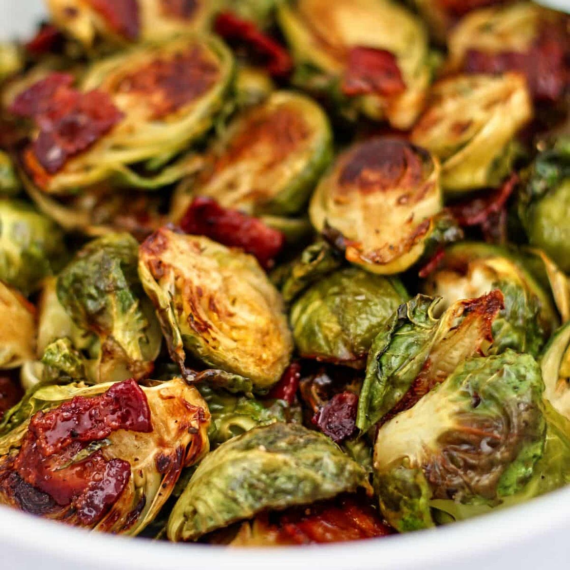 Cider Glazed Roasted Brussels Sprouts with Bacon