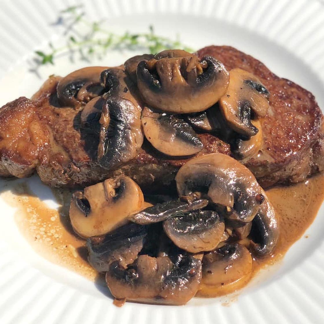 BUTTER-BASTED WAGYU SIRLOIN STEAK WITH MUSHROOMS AND RED WINE SAUCE