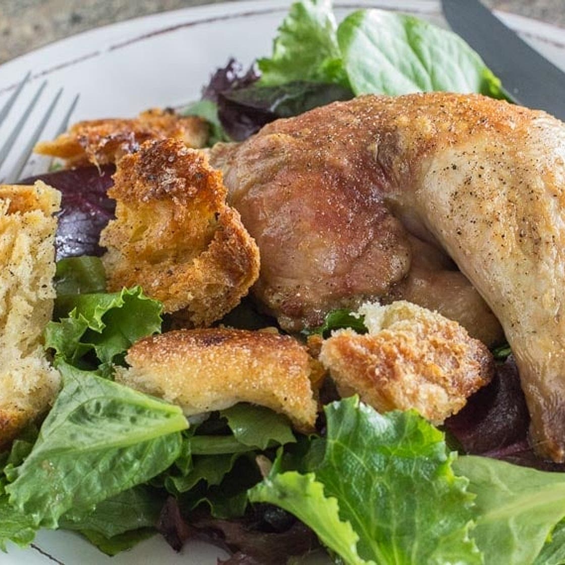 Spatchcocked Chicken with Sourdough Croutons & Schmaltz