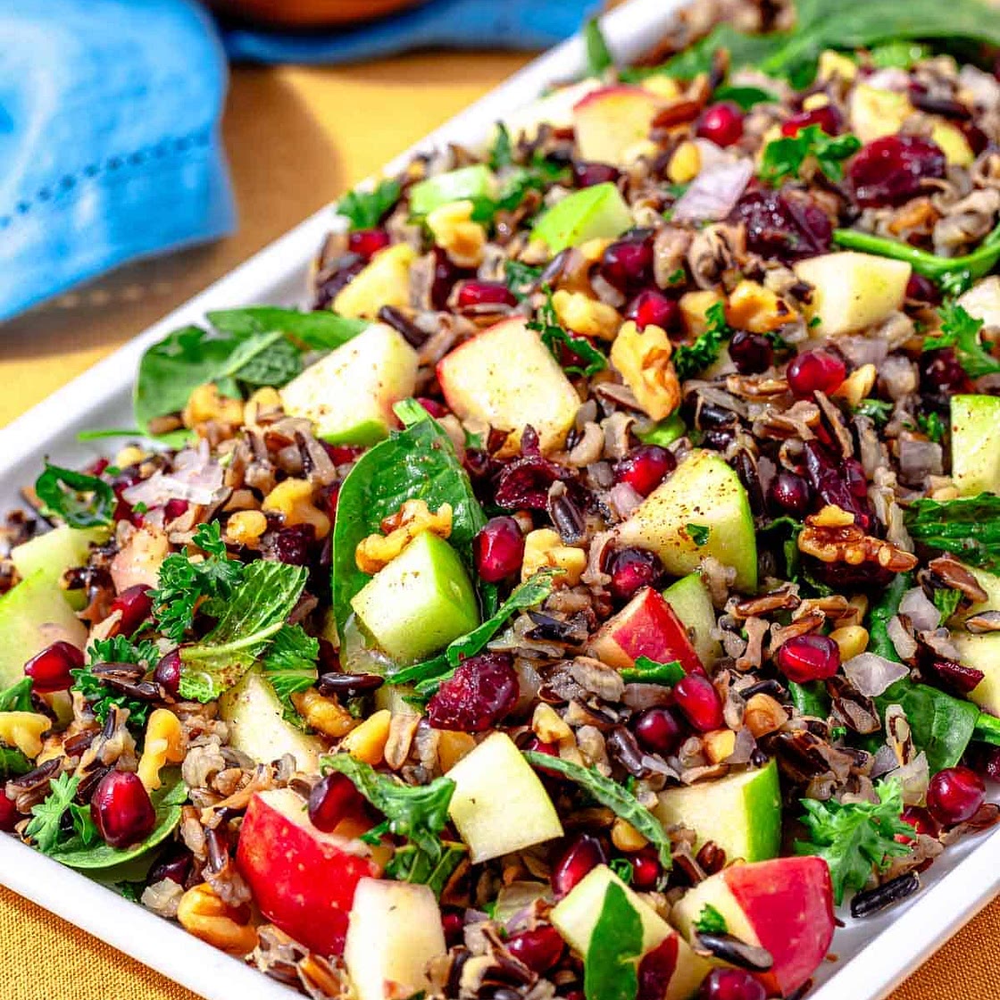 Wild Rice Salad with Apples, Pomegranate, Cranberries, and Walnuts