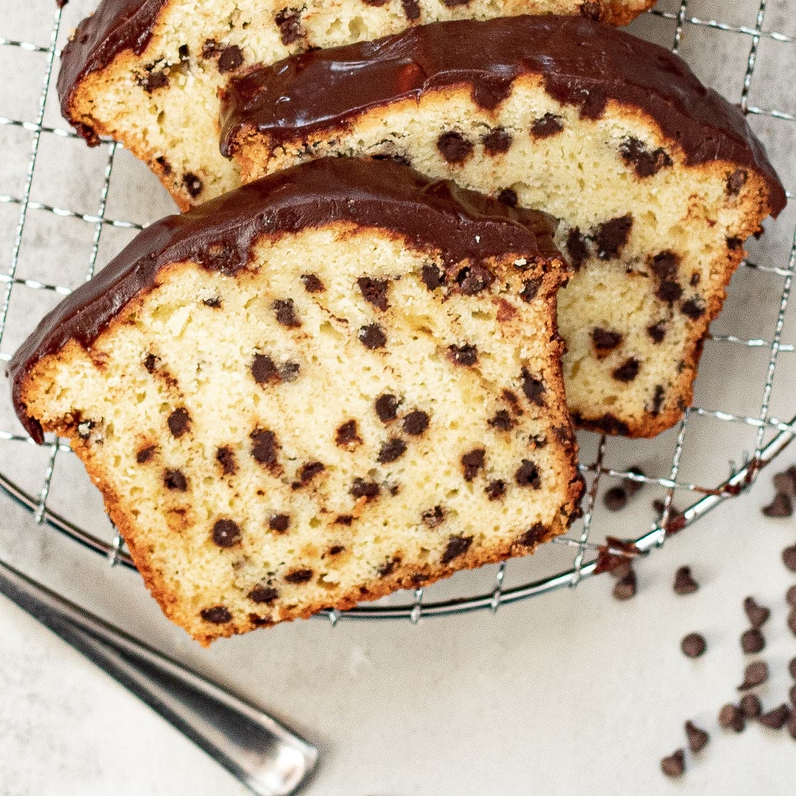 Chocolate Chip Loaf Cake - Easy with Chocolate Ganache Glaze
