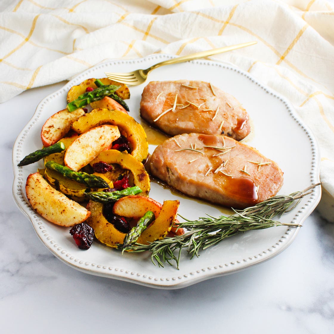 Pork Loin Chops with Maple Sauce and Delicata Hash [AIP-Paleo]