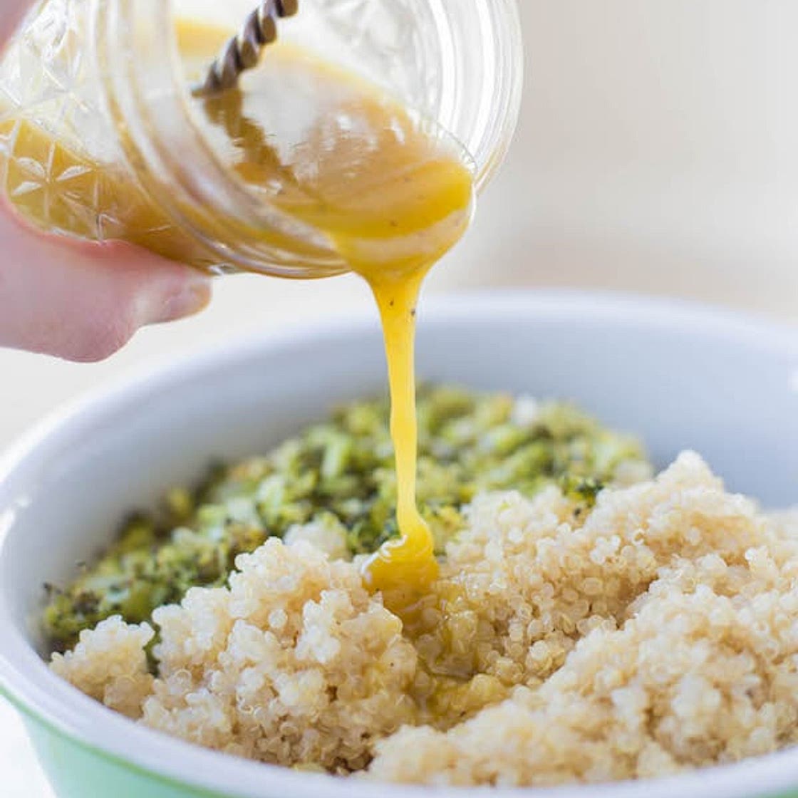 Roasted Broccoli Quinoa Salad with Honey Mustard Dressing