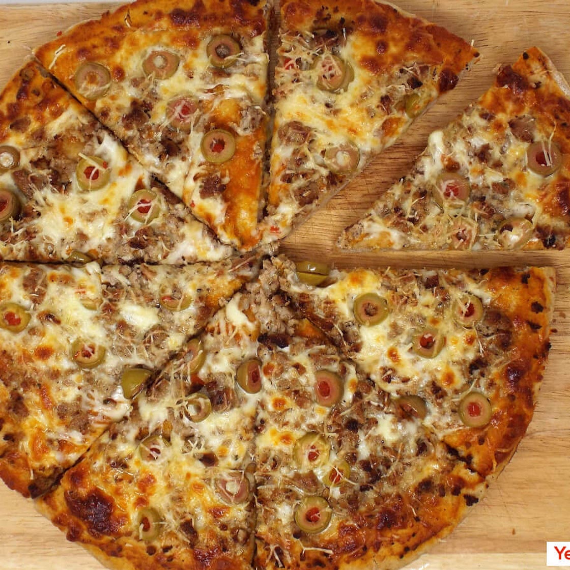 Homemade Deep Dish Sausage and Olive Pizza