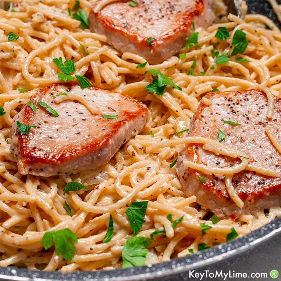 BEST Pork Chop Pasta Recipe (Creamy Garlic Sauce)