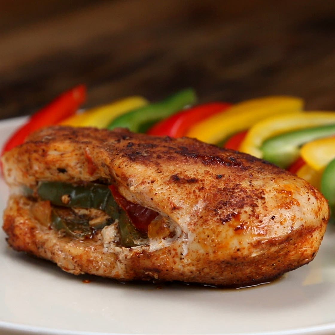 Healthy Fajita-Stuffed Chicken Recipe by Tasty