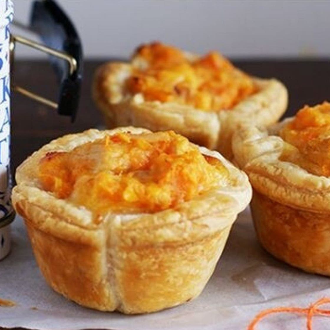 Cheese, corn and sweet potato quiches recipe