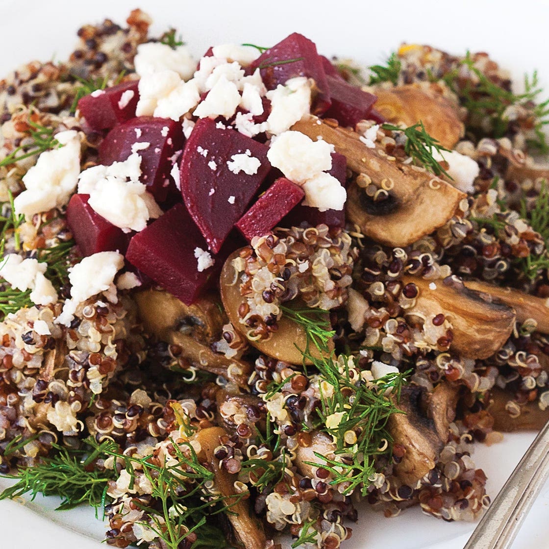 Tricolor Quinoa Salad with Roasted Mushrooms & Beets