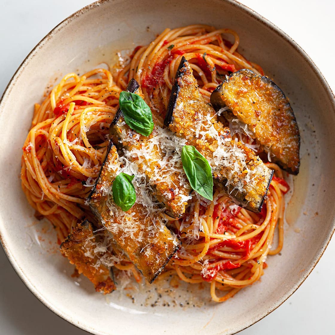 Aubergine Milanese With Spaghetti