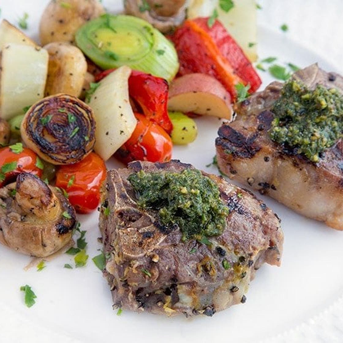 Marinated Grilled Lamb Chops with a Mint Pesto