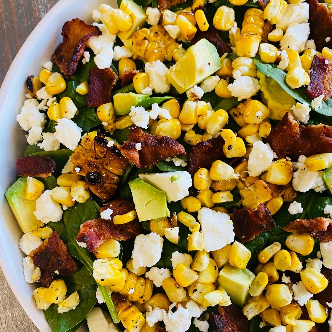 Corn Bacon Feta Spinach Salads