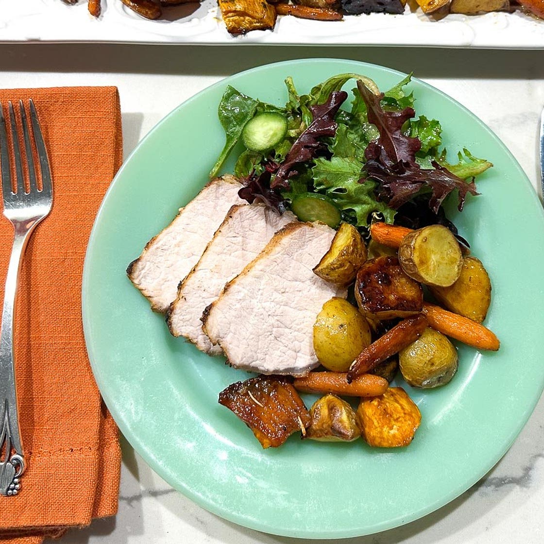 Low FODMAP Maple Glazed Pork Loin with Root Vegetables