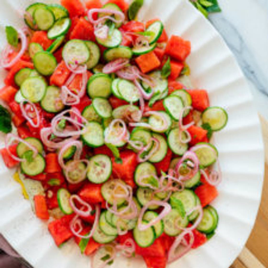 Watermelon Salad with Herbed Yogurt Sauce