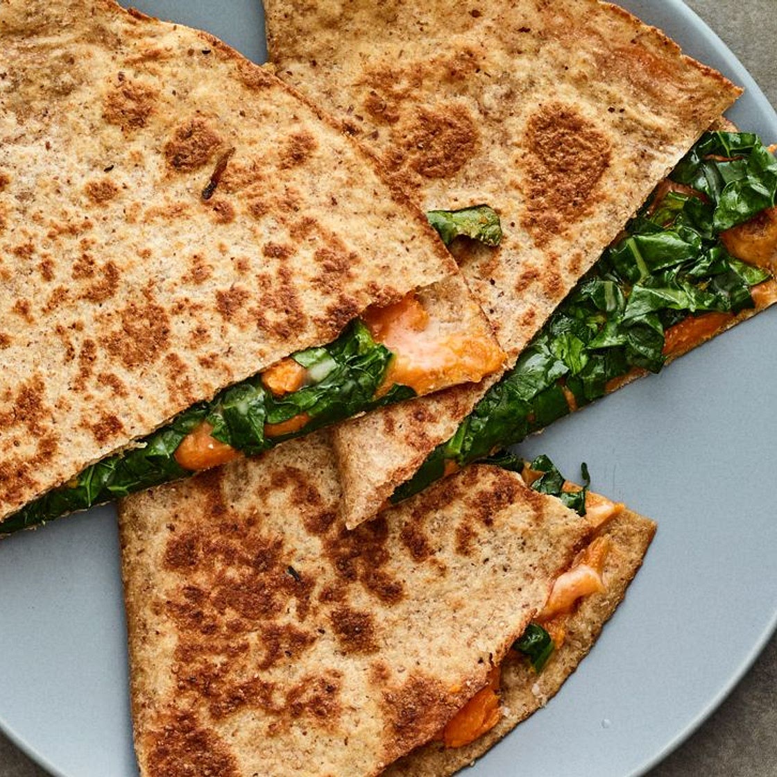 Kale and Sweet Potato Parmesan Quesadilla