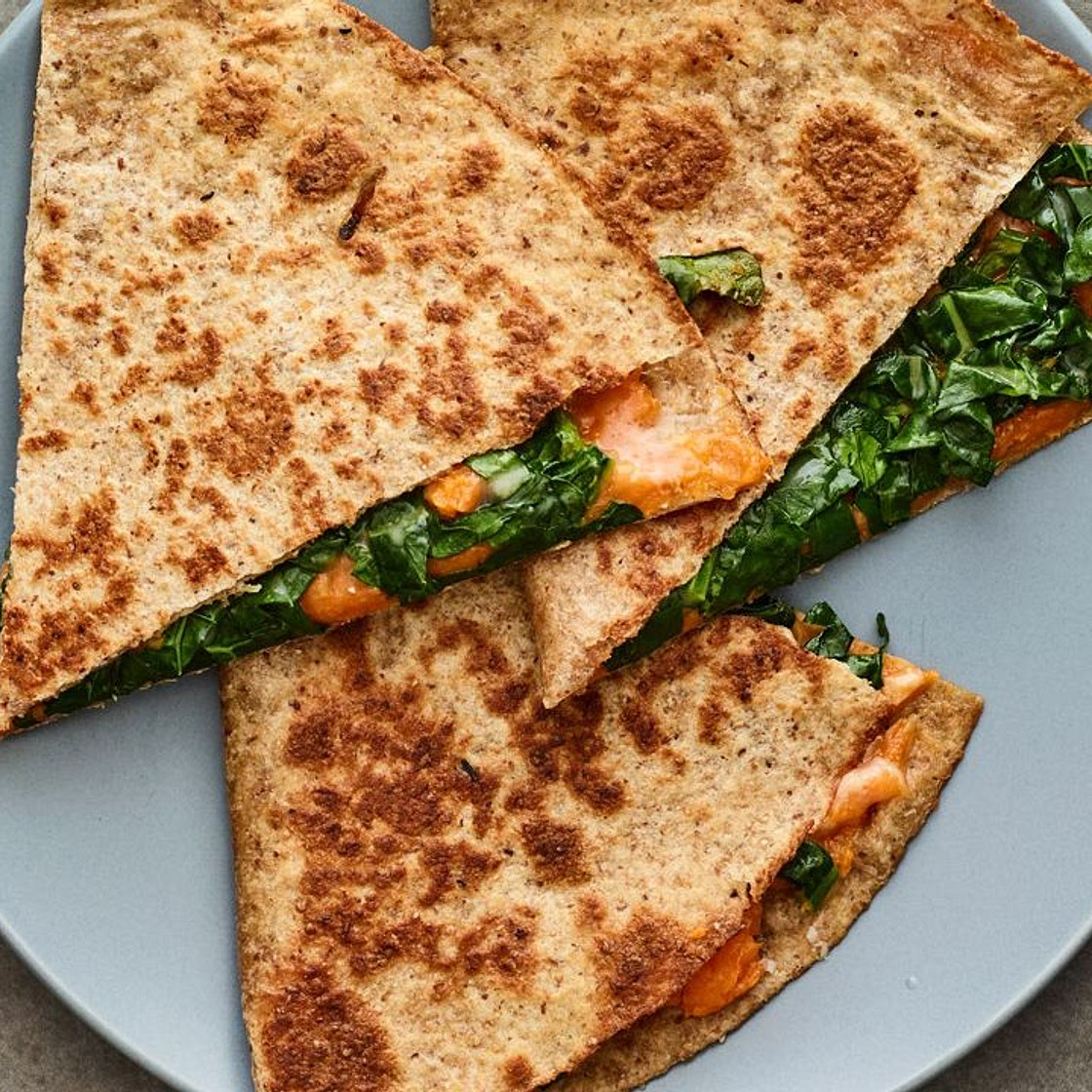 Kale and Sweet Potato Parmesan Quesadilla
