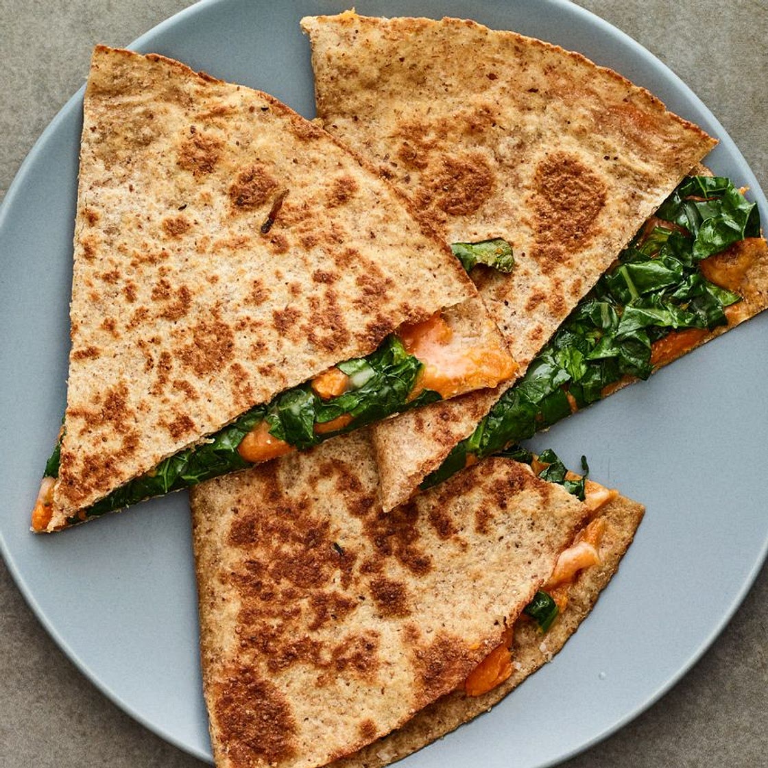 Kale and Sweet Potato Parmesan Quesadilla
